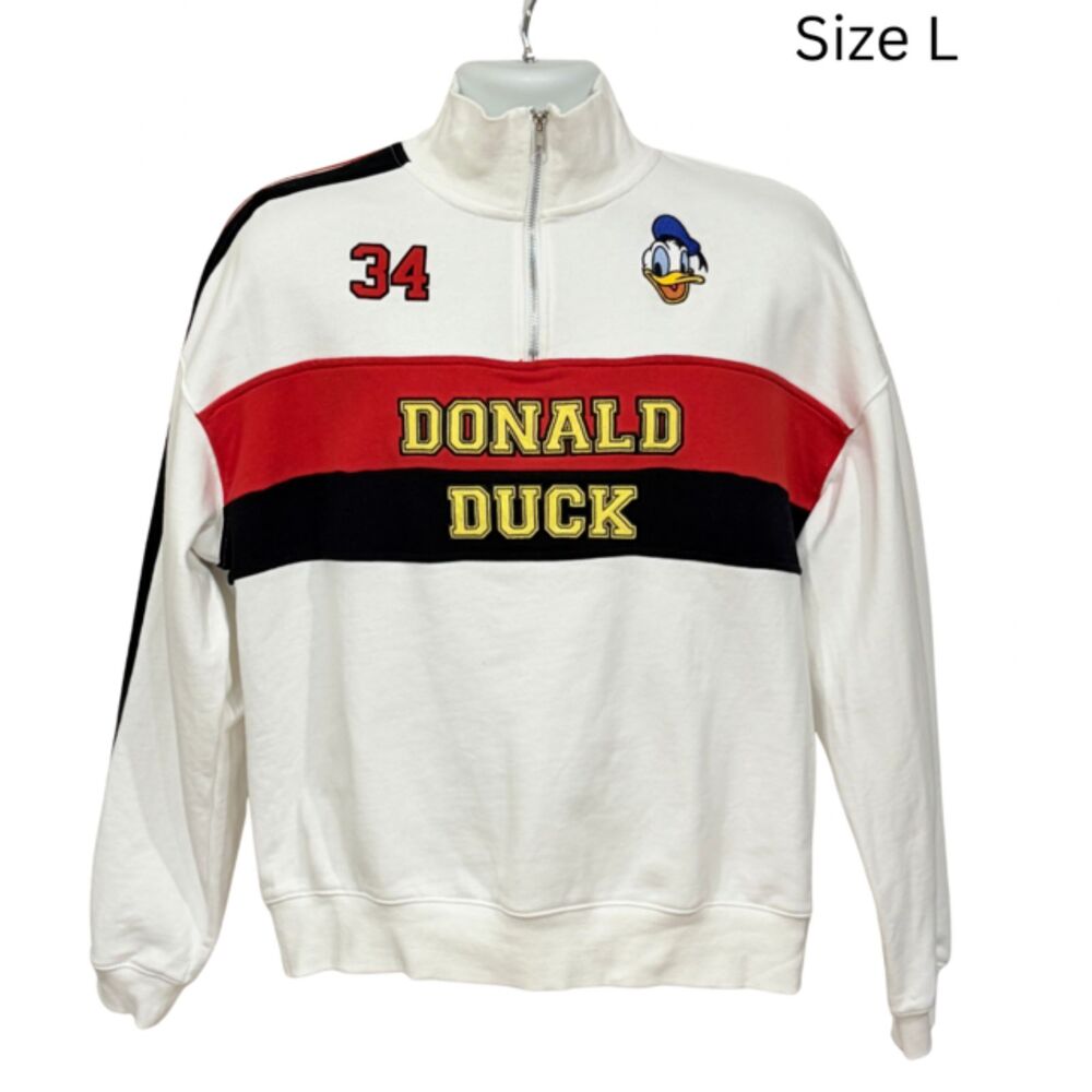 Disney x Forever 21 Donald Duck 34 Half Zip Sweatshirt White Red Black L